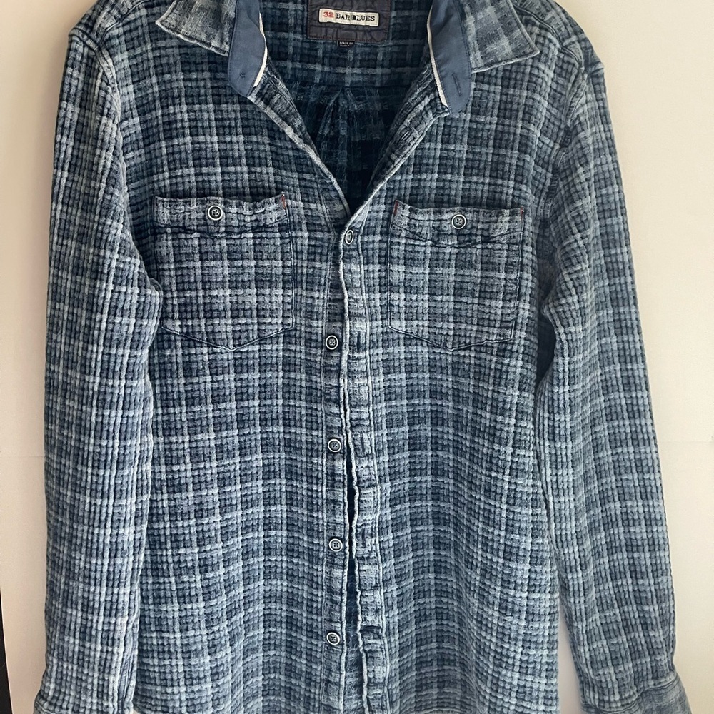 32 BARBLUES Men's Blue Plaid Shirt SIZE Medium - Picture 2 of 16